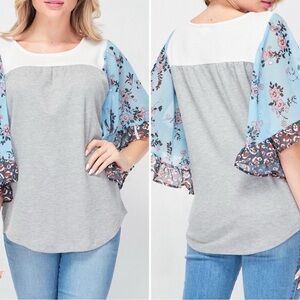 Baea Color Block Flutter Sleeve Top Size Large